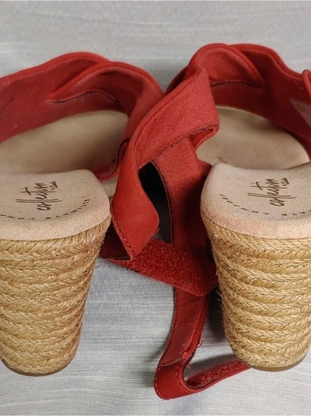 Clarks Shoes Red Espadrilles Wedges Womens 10 Lafely Alaine Open Toe Slingback